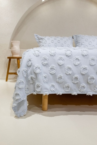 Koza Home Sitra Gri Çift Kişilik Püsküllü Yatak Örtüsü 230x250 2 Yastık 50x Gri