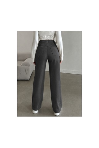 Kene Jeans Yüksek Bel Füme Keten Bol Paça Tam Kalıp Pantolon Füme