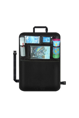 Youtek Araba Arka Koltuk Koruyucu Organizer Çantası - Su Geçirmez Nylon-pvc, 5 Bölmeli, 10.5 İnç Tablet Tutucu, Çocuk Eğlencesi Ve Depolama, Siyah, 1 Adet Siyah