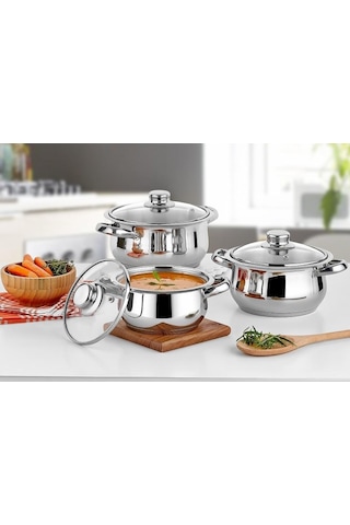 Gülsan Çakır 6 Parça Mini Çelik Tencere Seti Cam Kapak