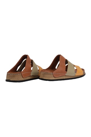 Napa Shoes Hakiki Deri Üç Bantlı Çok Renkli Ortopedik Kadın Terlik Napa-303 Taba