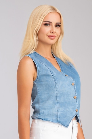 Bold & Young Kadın Bleach Yıkama Lyocell İnce Denim Kumaş Kot Yelek Lacivert