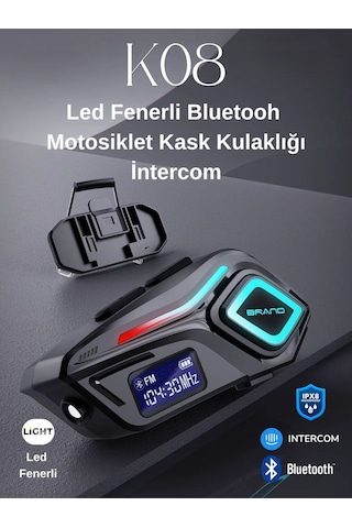 K08 Led Fenerli İntercom Bluetooth Motosiklet Kask Kulaklığı İntercom Kulaklık