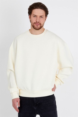 JAHR MARC Basic Oversize Krem Rengi Erkek Sweatshirt Krem