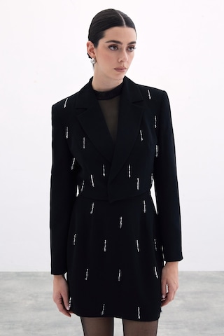 Sateen Taşlı Kısa Ceket - Siyah-135793 Siyah