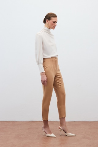 Sateen Yüksek Bel Pantolon - Camel-131563 Camel