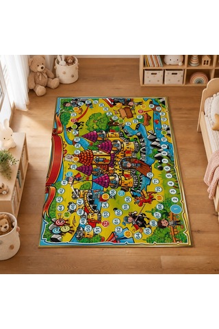 Kartela Halı Orta Çağ Macerası Sayılı Kaymaz Taban Çocuk Oyun Halısı - 60 X 90 Cm Çok Renkli