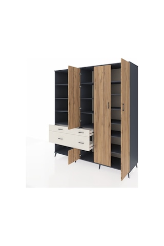 Kronos Dolap 14 Raflı 4 Çekmeceli 4 Kapaklı 220x59x243 Antrasit-çam/aytaşı Atlas Çam/aytası