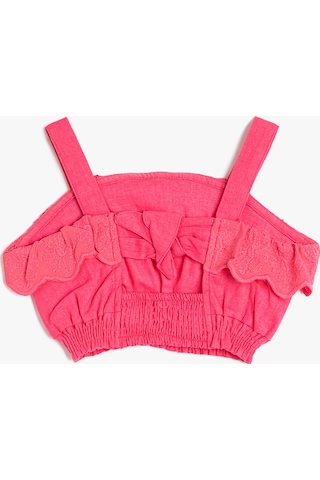 Koton Keten Crop Bluz Slim Askılı Beli Lastikli Fırfırlı Pembe 3smg60010aw 3SMG60010AW294 Pembe