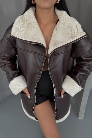 Deri Mont Kol Ve Yaka Peluş Kapaksız Cep Detaylı - Kahverengi Kahverengi