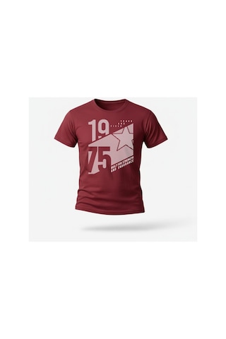 Urbantrendstore Unisex Bordo 1975 Yazılı Oversize Fit Rahat Geniş Salaş T-shirt Günlük Tişört
