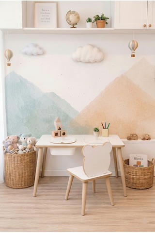 Montessori Çocuk Masası-oyun Masası-aktivite Masası-etkinlik Masası Takımı 1 Panda Sandalye Beyaz