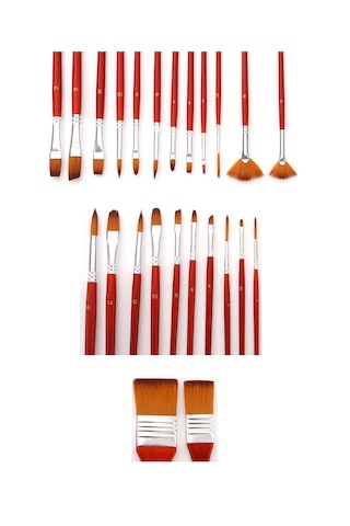 Kırmızı 24 Parçalı Profesyonel Sanat Fırça Seti Yağlıboya Akrilik