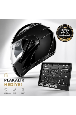 Vrt Çene Açılır Güneş Vizörlü Kask + Plakalık Siyah