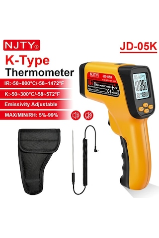 Topshop1 Njty Jd-05k Kızılötesi Termometre Temassız Sıcaklık Ölçümü 50-800c K Tipi Termokupl Endüstriyel Otomotiv