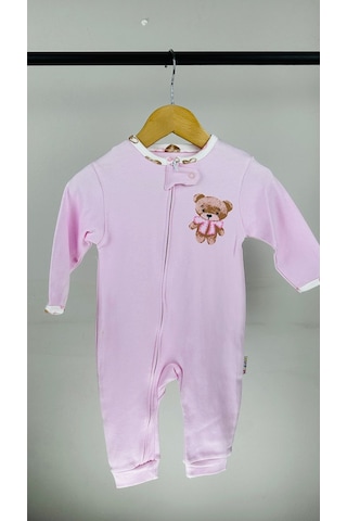 Ayıcık Desenli Fermuarlı Pamuklu Kız Bebek Tulum 001