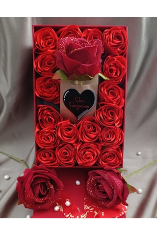 İnci Mode Seni Seviyorum 18+1 Çiçekli Kutu Hediyelik Çiçek Kutusu Kırmızı Sevgiliye Eşe Hediye