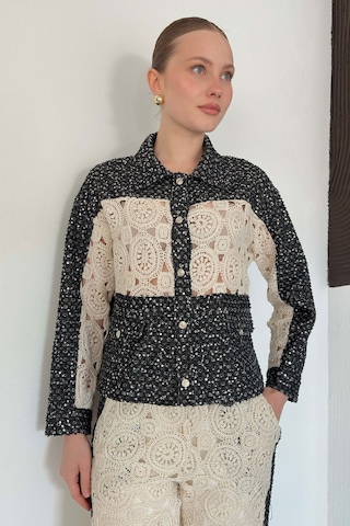 Verymoda Dantel Detatlı Kot Ceket F1758 Ham Siyah