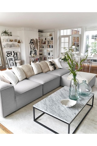 Mira Relax 4 Modül Köşe Koltuk Gri Keten Kumaş Antrasit