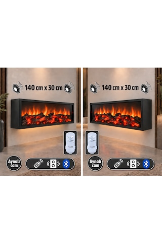 Dekoratif Elektrikli Bluetoothlu Yapay Şömine 140x30x15