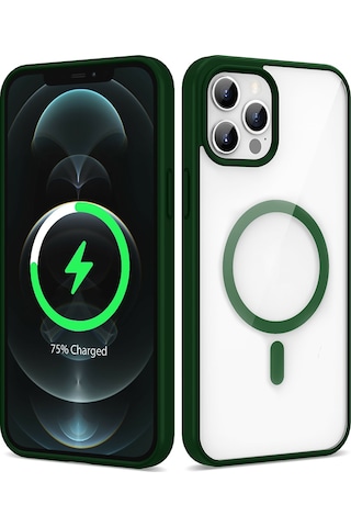 Zore Apple Uyumlu iPhone 12 Pro Max Kılıf Magsafe Wireless Şarj Özellikli Silikon Ege Kapak - Koyu Yeşil