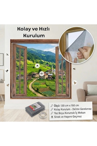 Pratikbir Sineklik / Kolay Kurulum Çift Kanat Pencere İçin