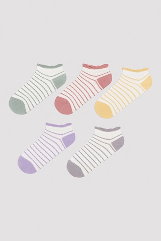 Penti Colorful Lined Frill Beyaz 5li Patik Çorap Beyaz
