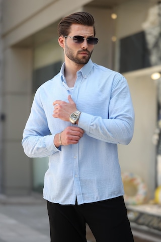 Madmext Bebe Mavisi Uzun Kollu Oversize Erkek Gömlek 6735 Bebe Mavisi