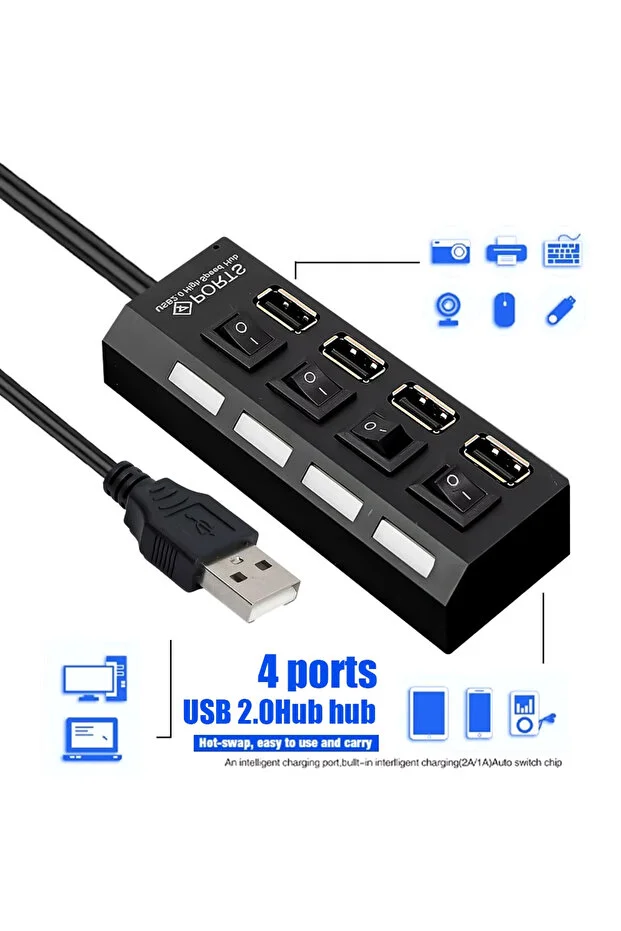 Yeni 2026 4 Port Usb Çoklayıcı Hub Anahtarlı Aç/kapa Düğmeli Işıklı Usebe Çoğaltıcı Tak Çalıştır Usebe Hub Splitter