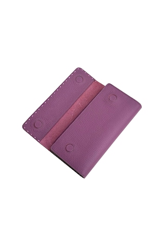 Mor %100 Hakiki Deri Dikiş Detaylı Gizli Mıknatıslı Kapaklı Özel Tasarım Kadın Cüzdan Portföy Mor