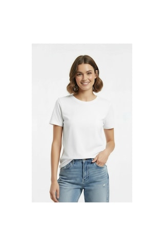 Lyvean Bisiklet Yaka Regular Kısa Kollu Tshirt Beyaz