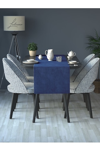 Kadife Efektli Marin Mavi Rengi Aura Serisi Runner 40 X 140 Marin Mavi