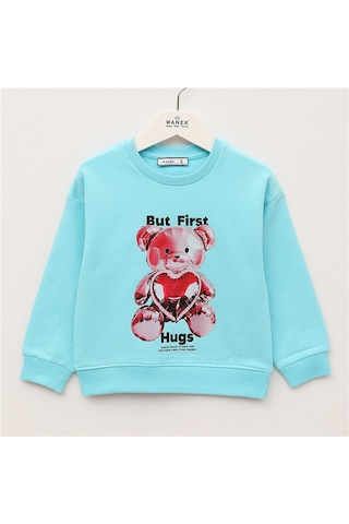 Wanex Kız Çocuk Uzun Kol Kalın Sweatshirt - 32681 Turkuaz