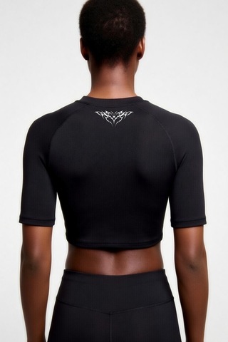 Premium Gotik Model 7 Siyah Kısa Kol Compression Kadın Crop T-shirt Spor Büstiyer Bluz Yoga Pilates Siyah
