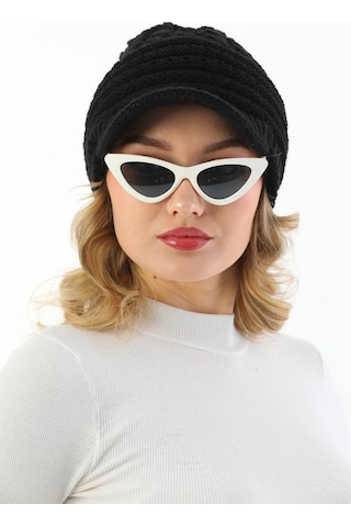 Siperli Çift Kat Siyah Triko Örme Bere Siyah