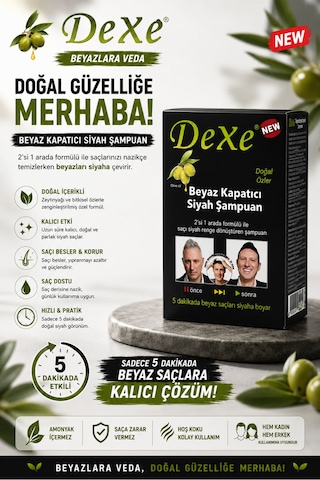 Dexe Beyaz Kapatıcı Siyah Saç Boyama Şampuanı 10'lu Saşe - 10 Paket 25ml