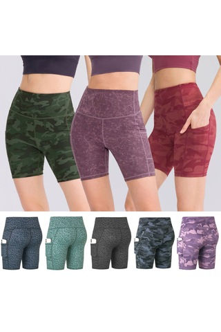 Jeemson Kadın Spor Şortu - Yüksek Bel, Nefes Alabilir, Yan Cepli, Esnek, Fitness & Yoga İçin Ordu Yeşili