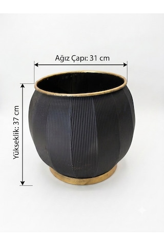 Panalı Metal Siyah Dekoratif Saksı Büyük 37 X 31 Cm