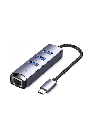 Polham Jazos 4in1 Type C To 1x 5gbps Rj45 Ve 3x Usb Çoğaltıcı Okuyucu Adaptör, Klavye, Mouse Okuyucu Siyah