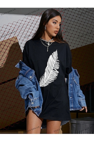 Adrift Tüy Baskılı Oversize Kalıp Unisex T-shirt Siyah