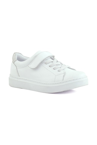 Rakerplus Hakiki Deri Beyaz Cırtlı Bağcıklı Kız Çocuk Sneakers Beyaz
