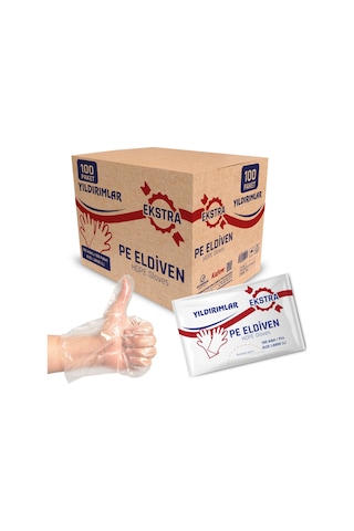 Yıldırımlar Pe Extra Tek Kullanımlık Şeffaf Eldiven 100 Lü X 100 Paket
