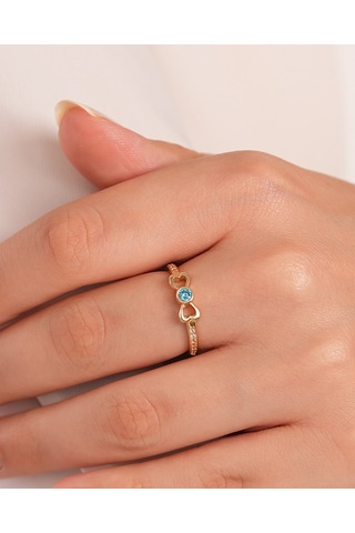 Debora Jewelry 14 Ayar Altın Fiyonk Model Mavi Taşlı Yüzük
