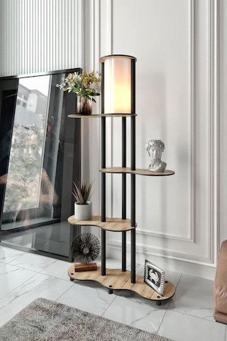 Yeni Travers Raflı Lambader Safir Meşe Şapka Rengi