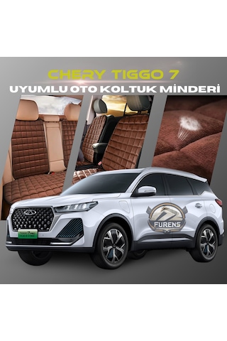 Chery Tiggo 7 Kahverengi Tay Tüyü Cepli & Terletmez Sırtlı Oto Koltuk Minder Seti - Koruma Kılıfı  Ön & Arka Set