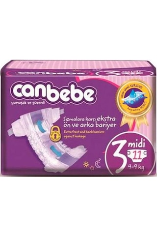 Canbebe Bebek Bezi Kilit Sistemli 3 Numara Midi Deneme Paketi 11 Adet