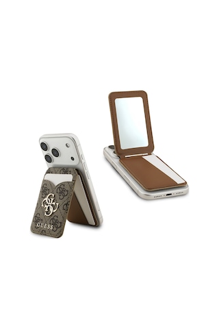 Guess Aynalı Magnetik Kartlık Metal Büyük 4g Logolu Ve Standlı Kahverengi
