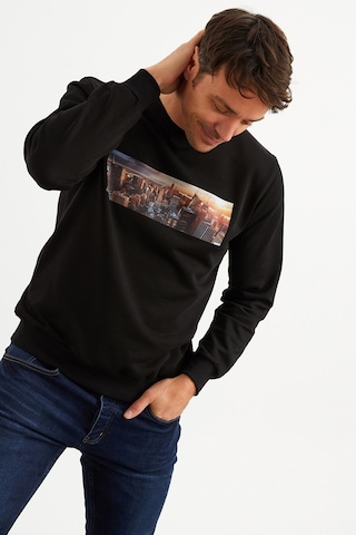 Mysport 5012 Erkek Bisiklet Yaka Baskılı Sweatshirt-siyah Siyah