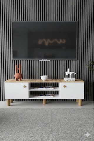 Bohem Tv Ünitesi,2 Kapaklı Tv Sehpası Beyaz
