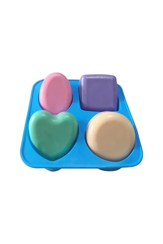 4 Boşluklu Yuvarlak Oval Kalp Kare Şekilli Kalıp Sabun Yapımı Silikon Sabun Kalıpları Taşınabilir Benzersiz Sabun Yapımı Araçları Mavi